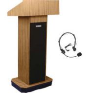 Adorama AmpliVox SW505 Column Lectern, Headset Mic, Light Oak SW505-OK-HS