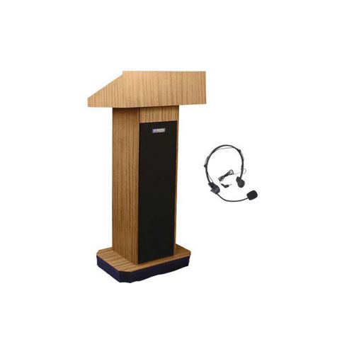  Adorama AmpliVox SW505 Column Lectern, Headset Mic, Light Oak SW505-OK-HS