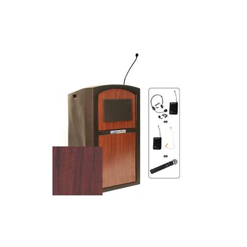  Adorama AmpliVox Wireless Pinnacle Multimedia Lectern with Handheld Mic, Mahogany SW3250-MH-HH