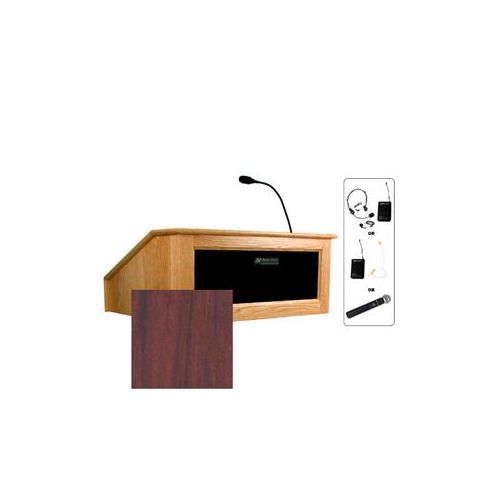  Adorama AmpliVox SW3025 Victoria Tabletop Lectern with Headset Mic, Mahogany SW3025-MH-HS