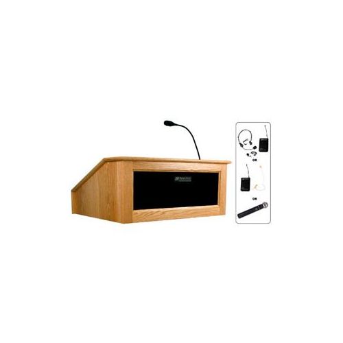  Adorama AmpliVox SW3025 Lectern with Headset Mic, Natural Oak SW3025-OK-HS