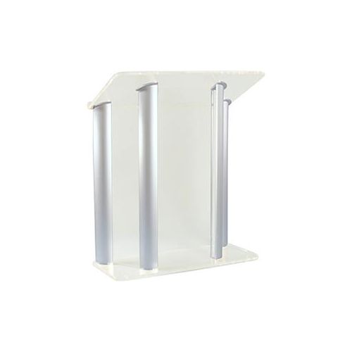  Adorama AmpliVox SN3525 4-Post Contemporary Lectern, Frosted with Silver Panels SN352519