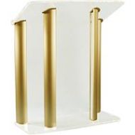 Adorama AmpliVox SN3525 4-Post Contemporary Lectern, Frosted with Gold Panels SN352518