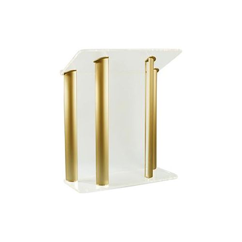  Adorama AmpliVox SN3525 4-Post Contemporary Lectern, Frosted with Gold Panels SN352518