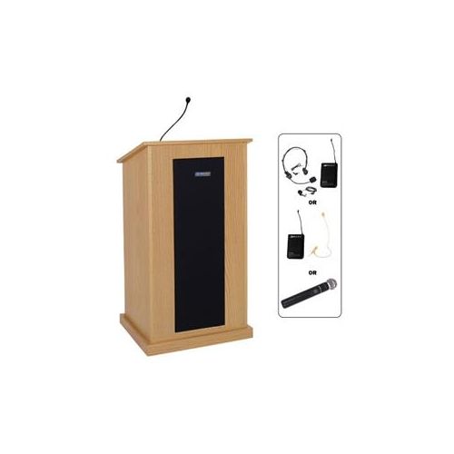  Adorama AmpliVox SW470 Wireless Chancellor Lectern with Lapel & Headset Mic, Maple SW470-MP-L