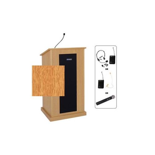  Adorama AmpliVox SW470 Lectern with Handheld Mic, Natural Oak SW470-OK-HH