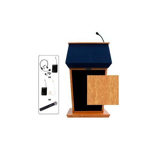  Adorama AmpliVox SW3040 Patriot Lectern with Headset Mic, Natural Oak SW3040-OK-HS