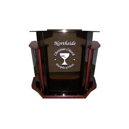  Adorama AmpliVox SN3555 Deluxe Contemporary Acrylic Lectern, Smoked with Mahogany SN355524