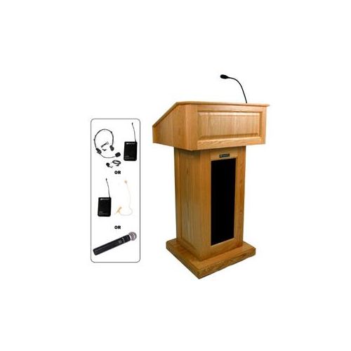  Adorama AmpliVox SW3020 Lectern with Handheld Mic, Natural Oak SW3020-OK-HH