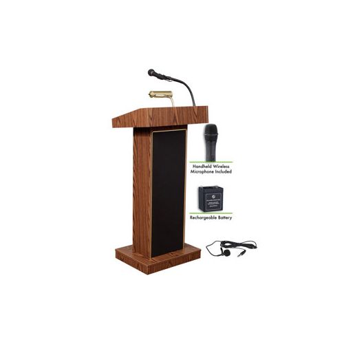  Adorama Oklahoma Sound Orator 800X Lectern, Wireless Handheld Mic & Battery, Medium Oak M800X-MO/LWM-5