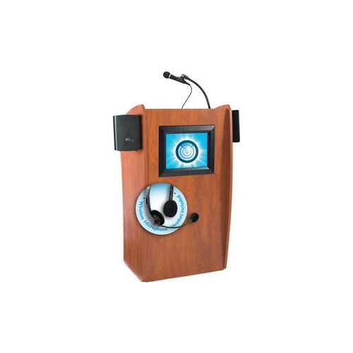  Adorama Oklahoma Sound Vision 612-S Floor Sound Lectern, Wireless Headset Mic, Cherry 612-S/LWM-7