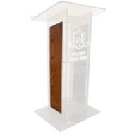 Adorama AmpliVox SN3540 H Style Lectern with Shelf & Panels, Frosted with Walnut SN354017