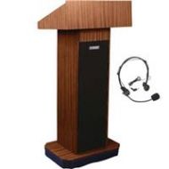 Adorama AmpliVox SW505 Column Lectern, Headset Mic, Walnut SW505-WT-HS