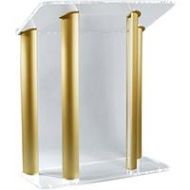 Adorama AmpliVox SN3525 4-Post Contemporary Lectern, Clear with Gold Panels SN352508