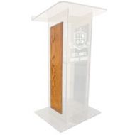 Adorama AmpliVox SN3540 H Style Lectern with Shelf & Panels, Frosted with Oak SN354016