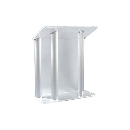  Adorama AmpliVox SN3525 4-Post Contemporary Lectern, Clear with Silver Panels SN352509