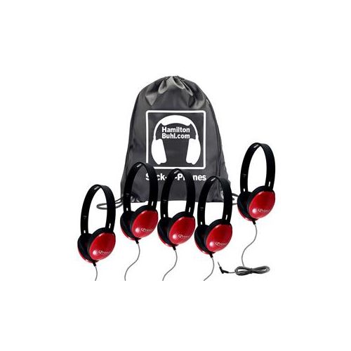  Adorama HamiltonBuhl Sack-O-Phones - 5x Primo Stereo Headphones, One Carry Bag, Red SOP-PRM100R