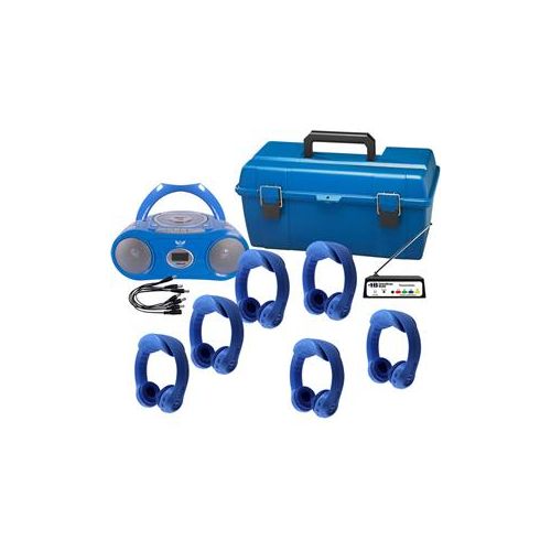  Adorama HamiltonBuhl 6 Person Wireless Listening Center, Blue, with BoomBox, LCP Case LCFW-AA1