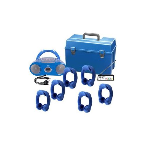  Adorama HamiltonBuhl 6 Person Wireless Listening Center, Blue, with BoomBox, HMC Case LCFW-AA3