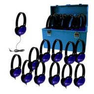 Adorama HamiltonBuhl Lab Pack of 24 Blue Primo Stereo Headphones, Plastic Carry Case HMC-24PRM