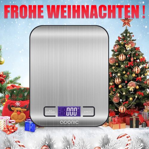  ADORIC Kuechenwaage Digitalwaage Professionelle Waage Electronische Waage, Kuechenwaage mit LCD Display-wunderbare Prazision auf bis zu 1g(5kg Maximalgewicht)-Silbrig