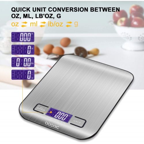  ADORIC Kitchen Scales Digital Scales Professional Electronic Scales with LCD Display Incredible Precision up to 1 g (5 kg Maximum Weight) Silver