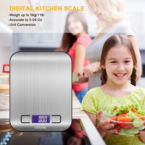  ADORIC Kitchen Scales Digital Scales Professional Electronic Scales with LCD Display Incredible Precision up to 1 g (5 kg Maximum Weight) Silver