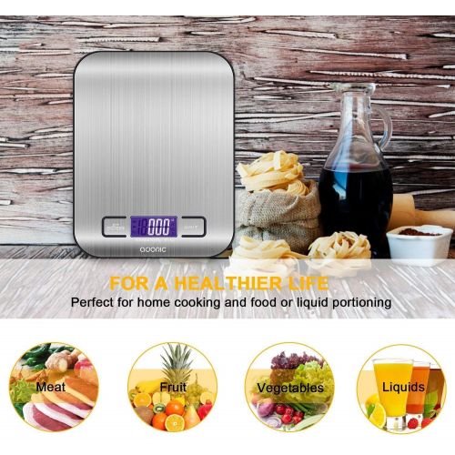  ADORIC Kitchen Scales Digital Scales Professional Electronic Scales with LCD Display Incredible Precision up to 1 g (5 kg Maximum Weight) Silver