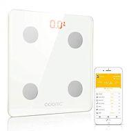 Adoric Bluetooth Body Fat Scale Smart Digital Scale with Free APP for Android and iOS, Tempered Glass Surface, Auto On/Off, Body Composition Monitor Measures Weight(White)