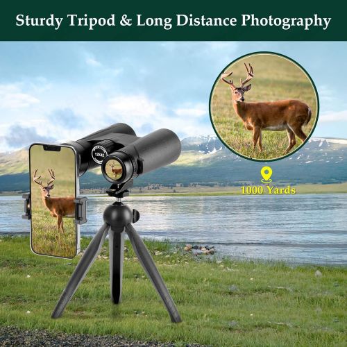  Adorrgon 12x42 HD Binoculars for Adults with Upgraded Phone Adapter, Tripod and Tripod Adapter - Large View Binoculars with Clear Low Light Vision - Waterproof Binoculars for Bird Watching