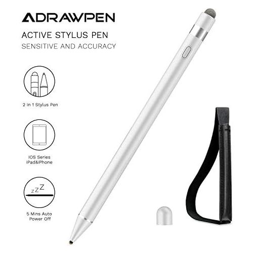  [아마존베스트]Stylus Pen Compatible for Apple iPad, Adrawpen Rechargeable Active Stylus Pen with 2 in 1 Copper & Mesh Fine Tip, 5 Mins Auto Off Smart Pencil Digital Pen for All Apple iPad/iPhone