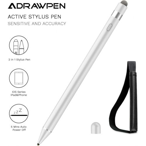  [아마존베스트]Stylus Pen Compatible for Apple iPad, Adrawpen Rechargeable Active Stylus Pen with 2 in 1 Copper & Mesh Fine Tip, 5 Mins Auto Off Smart Pencil Digital Pen for All Apple iPad/iPhone
