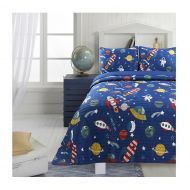 Adrien Boys Bedding Reversible Quilt and Pillow Sham Set, Microfiber, Choice of TWIN or FULL, Multiple Designs (Space, FULL)