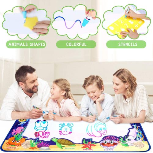  [아마존베스트]Adsoner Water Magic Mat, Aqua Drawing Magic Mat, Water Painting Doodle Mat with 4 Magic Pens Developmental Educational Toys for Toddlers Kids (40 X 32 Inches)