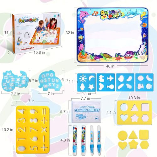  [아마존베스트]Adsoner Water Magic Mat, Aqua Drawing Magic Mat, Water Painting Doodle Mat with 4 Magic Pens Developmental Educational Toys for Toddlers Kids (40 X 32 Inches)