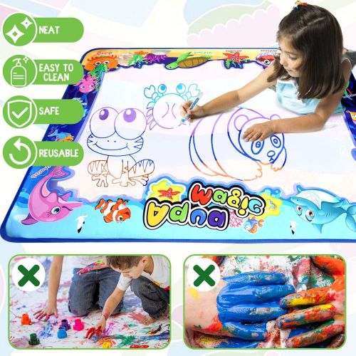  [아마존베스트]Adsoner Water Magic Mat, Aqua Drawing Magic Mat, Water Painting Doodle Mat with 4 Magic Pens Developmental Educational Toys for Toddlers Kids (40 X 32 Inches)