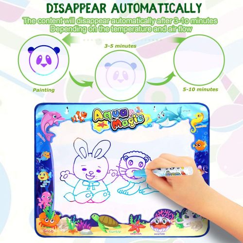  [아마존베스트]Adsoner Water Magic Mat, Aqua Drawing Magic Mat, Water Painting Doodle Mat with 4 Magic Pens Developmental Educational Toys for Toddlers Kids (40 X 32 Inches)