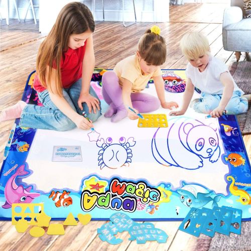  [아마존베스트]Adsoner Water Magic Mat, Aqua Drawing Magic Mat, Water Painting Doodle Mat with 4 Magic Pens Developmental Educational Toys for Toddlers Kids (40 X 32 Inches)