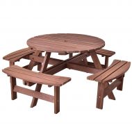 Adumly Patio 8 Seat Wood Picnic Table Beer Dining Seat Bench Set Pub Garden Yard