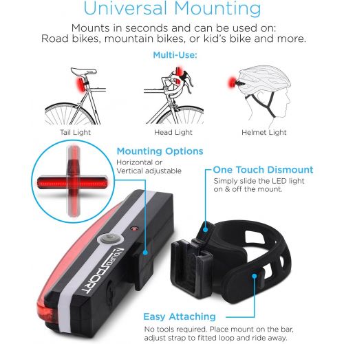  [아마존베스트]Aduro Sport LED Rear Bike Light USB Rechargeable - Ultra Bright Powerful Safety Taillight, 6 Light Mode Options, One Touch Mount and Dismount, IPX4 Waterproof, for All Bikes