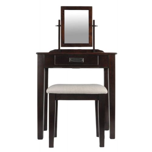  Advanced Furniture Modern Espresso Vanity Set with a Rotating Mirror Single Drawer and Cushioned Bench