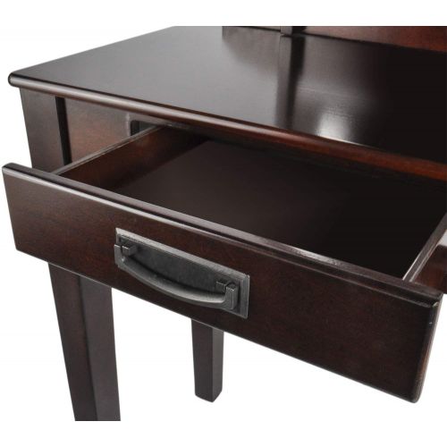  Advanced Furniture Modern Espresso Vanity Set with a Rotating Mirror Single Drawer and Cushioned Bench