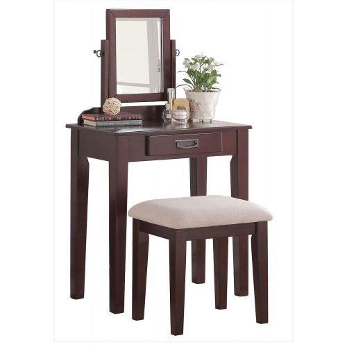  Advanced Furniture Modern Espresso Vanity Set with a Rotating Mirror Single Drawer and Cushioned Bench