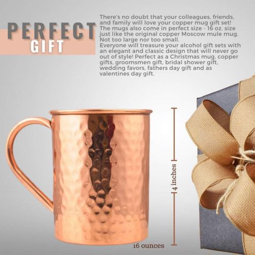  [아마존베스트]Advanced Mixology Moscow Mule Copper Mugs - 100% Pure Copper, 16 Ounce Set of 4 with 4 Artisan Hand Crafted Wooden Coasters