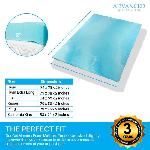  Advanced Sleep Solutions Gel Memory Foam Mattress Topper King Size, Plush 2 Inch Thick, Premium Gel-Infused Memory Foam Mattress/Bed Topper/Pad for a Cool, Conforming, and Comfortable Sleep. Made in The US