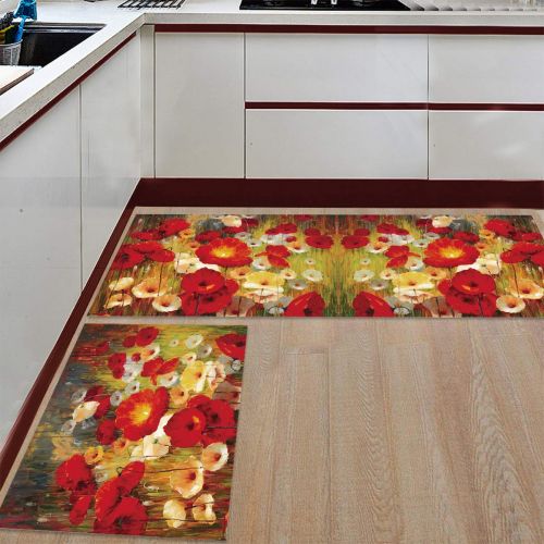  Advancey Kitchen Rugs Sets 2 Piece 15.7x23.6+15.7x47.2 Doormat Water Absorbent Non-Slip Entrance Shoes Scraper Kids Carpet Runner Rug Indoor Floor Pet Mats Floral Theme Painting Po