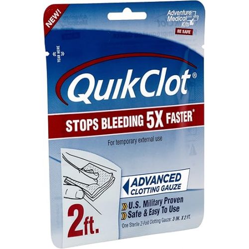  Adventure Medical Kits QuikClot Advanced Clotting Gauze - Flexible Hemostatic Medical Gauze - Stop Bleeding Faster with Quick Clotting Gauze - Survival Kit Supplies - 3