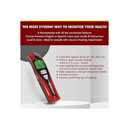  Non-Contact Speaking Thermometer - Advocate Temperature Thermometer for Adults, Kids, and Infants - Digital Infrared Forehead Thermometer, Temperature Gun Used as Adult or Baby