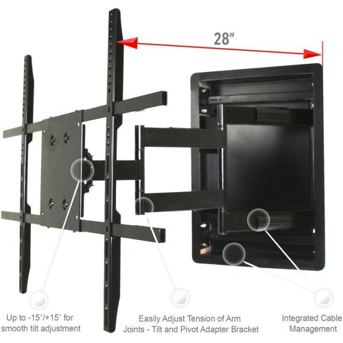  Aeon Stands and Mounts In Wall TV Mount, Recessed Articulating In Wall TV Mount for 42 to 80 Inch TVs LCD, LED, or Plasma - Extends 28 Inches