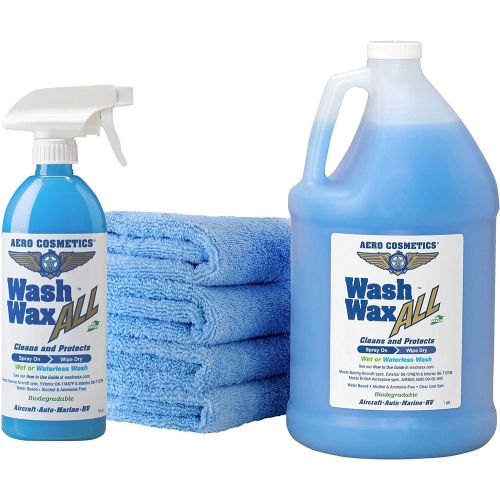  Aero Cosmetics Wet or Waterless Car Wash Wax Kit 144 Ounces. Aircraft Quality for Your Car, RV, Boat, Motorcycle. The Best Wash Wax. Anywhere, Anytime, Home, Office, School, Garage, Parking Lots.